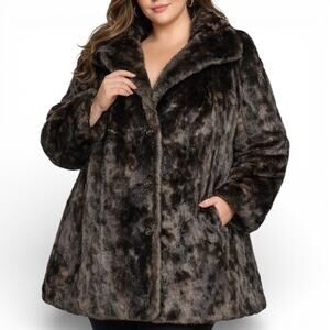 Vintage 60s Tissavel Faux Mink Swing Coat Dark Brown Plush XL Glam Winter‎